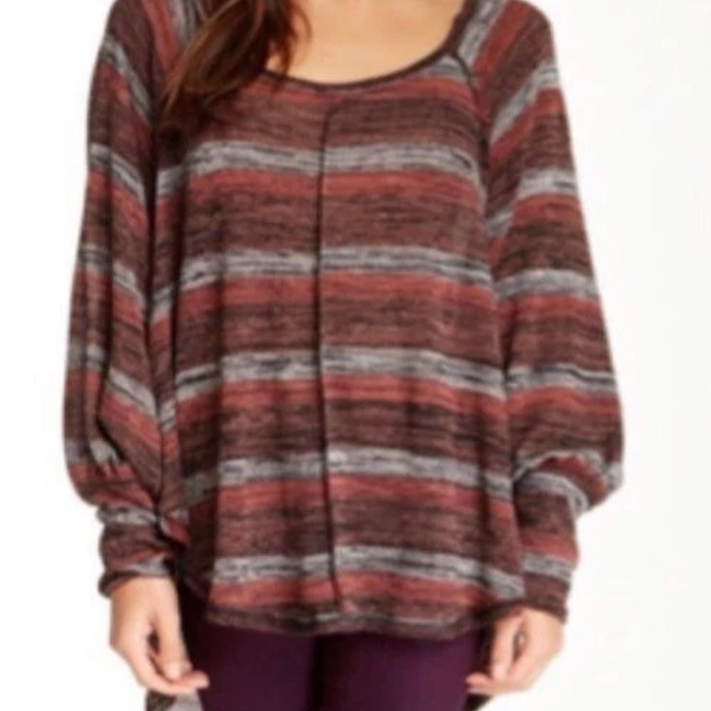 EUC Free People striped pullover knit top puffed long sleeves size multi S-M-L